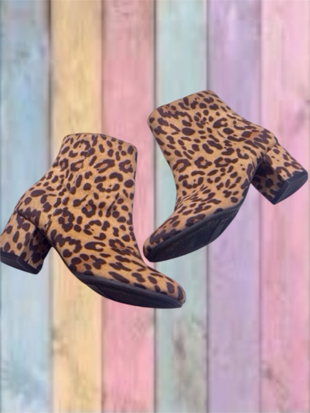 Time And Tru Brown Leopard Cheetah Print Ankle Bootie Boots NWOT